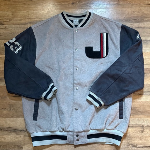 Y2K Jordan Fleece Button Up Varsity Jacket